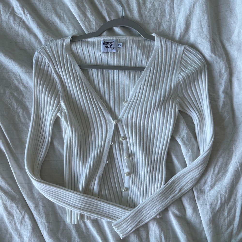 White princess polly button up cardigan top